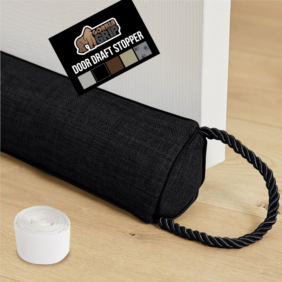 GORILLA GRIP door-draft-stopper 32inch-black blocks drafts and reduces cold air under doors.