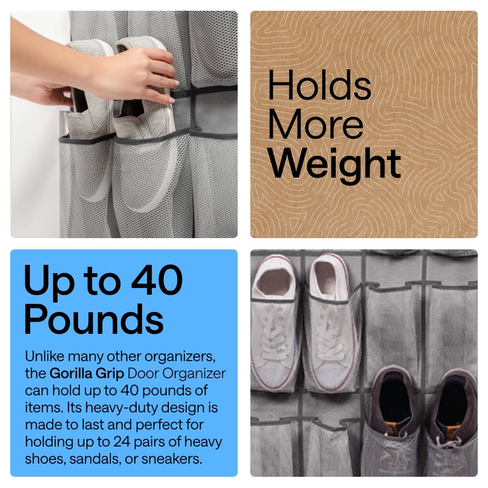 GORILLA GRIP four-hooks door hanger provides sturdy, slip-resistant support for daily use.