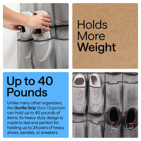 GORILLA GRIP four-hooks door hanger provides sturdy, slip-resistant support for daily use.