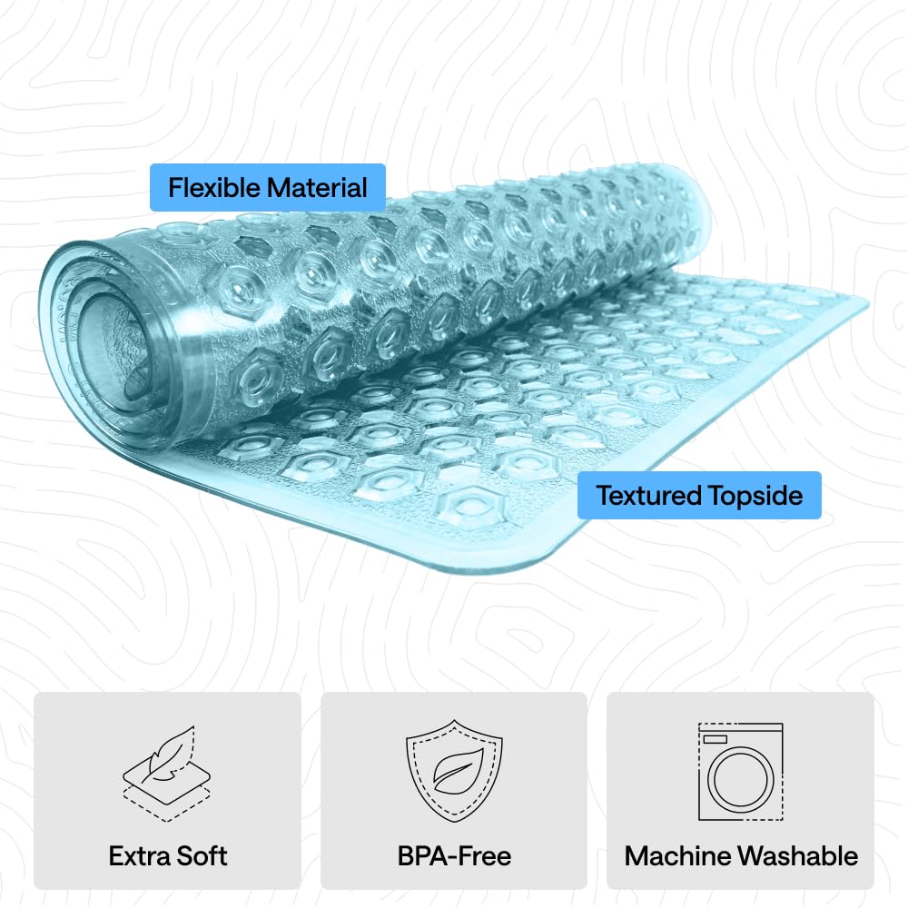 GORILLA GRIP machine-washable bath mat is easy to clean after baths.