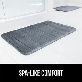 GORILLA GRIP Memory Foam Bath Mat in a shower area with graphite gray finish