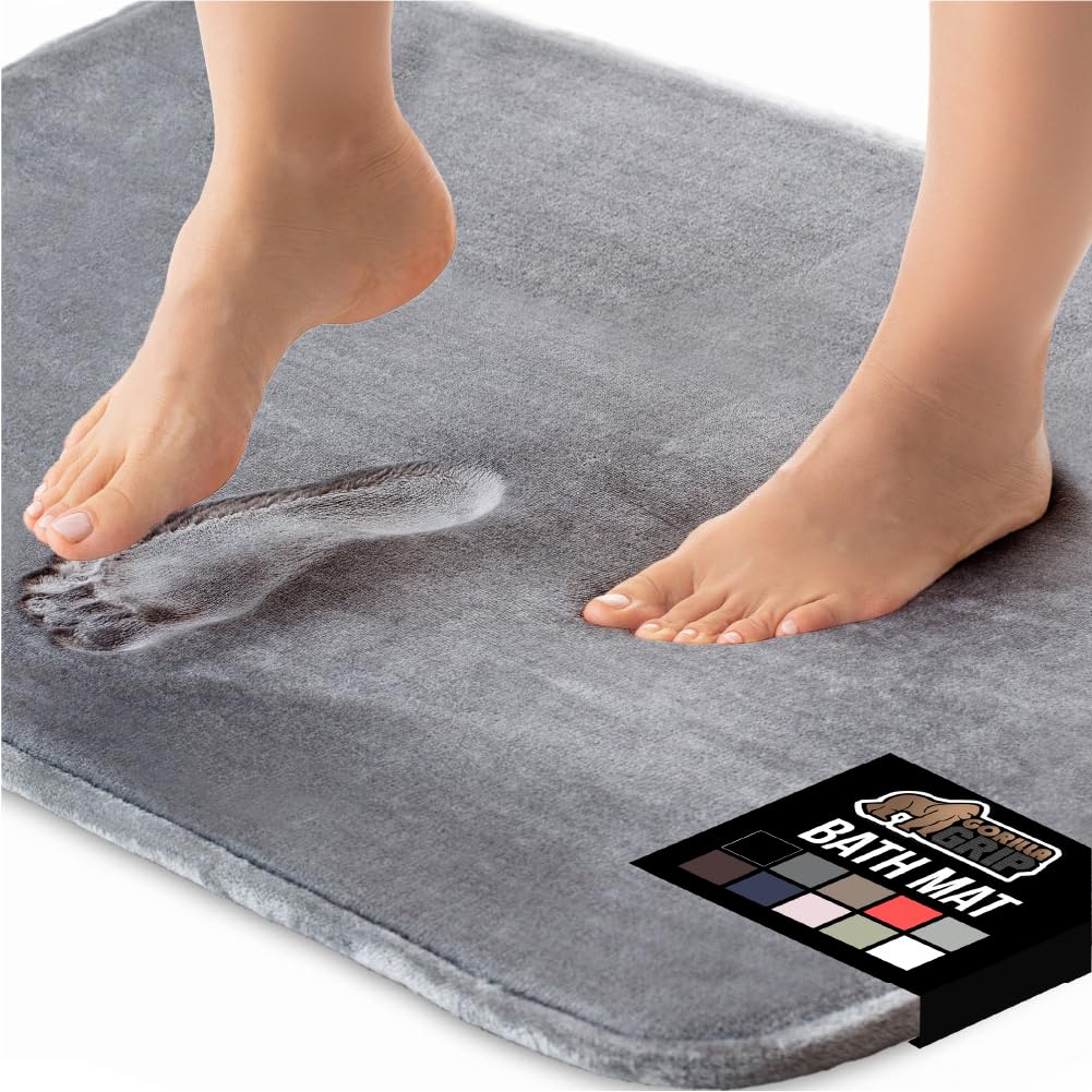 GORILLA GRIP memory foam bath rug in graphite cushions feet and reduces pressure when stepping out
