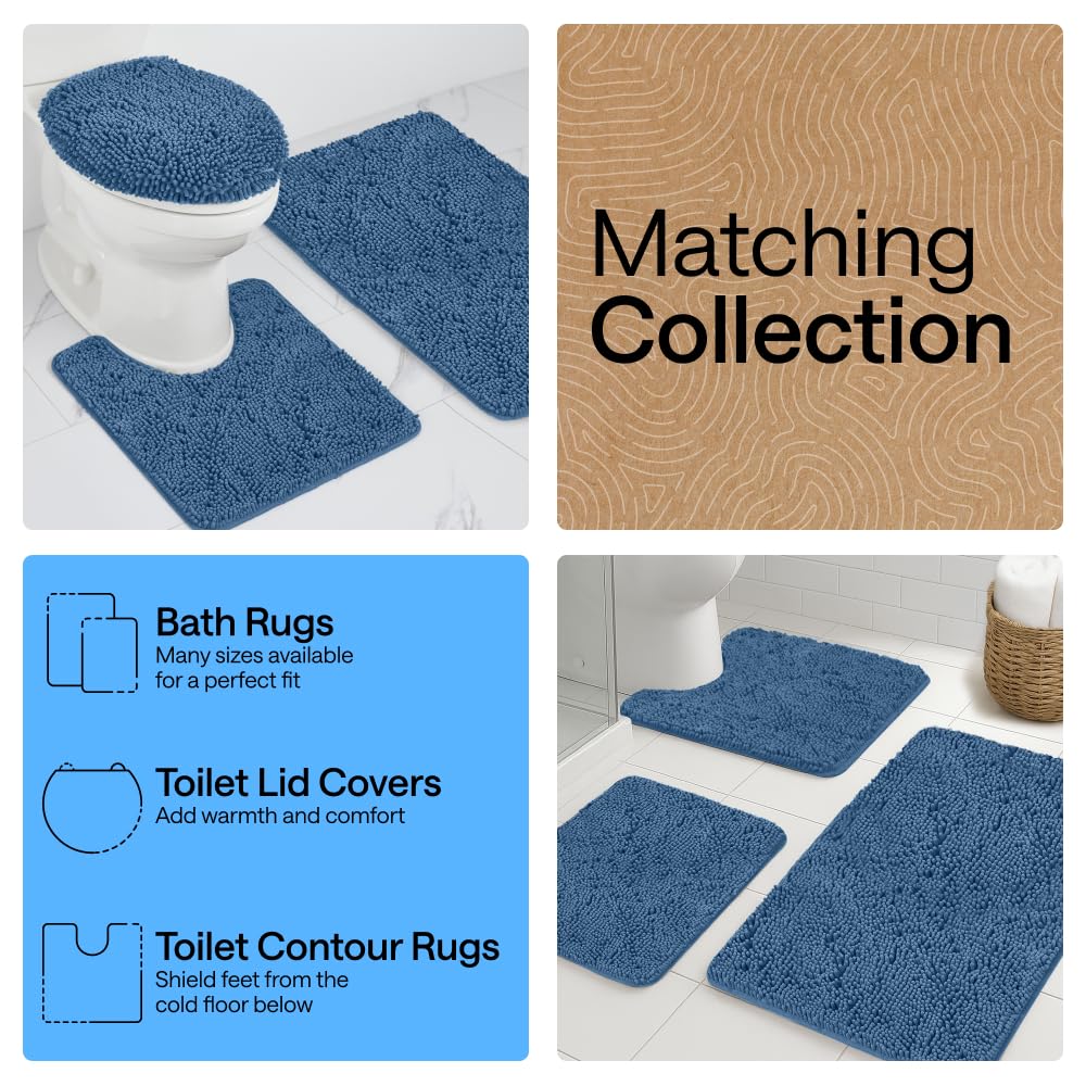 Gorilla Grip navy rug adds a bold, modern accent to any bathroom.