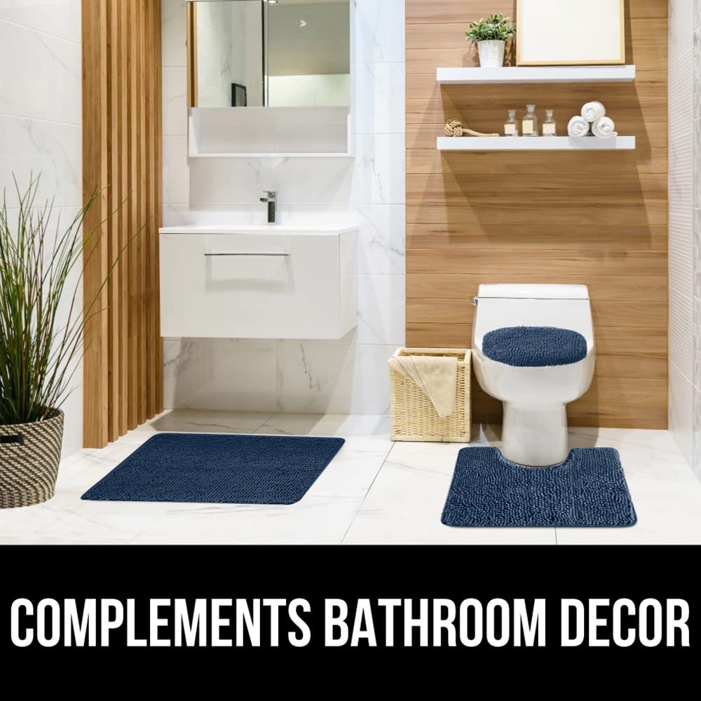 Gorilla Grip navy lid cover in use on a standard toilet
