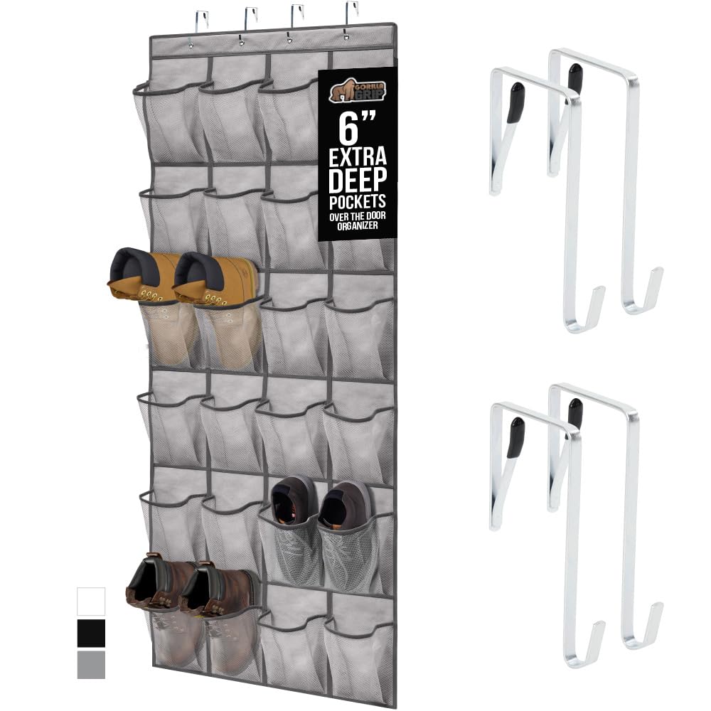 GORILLA GRIP over-the-door shoe organizer with 24 pockets for clutter-free footwear.