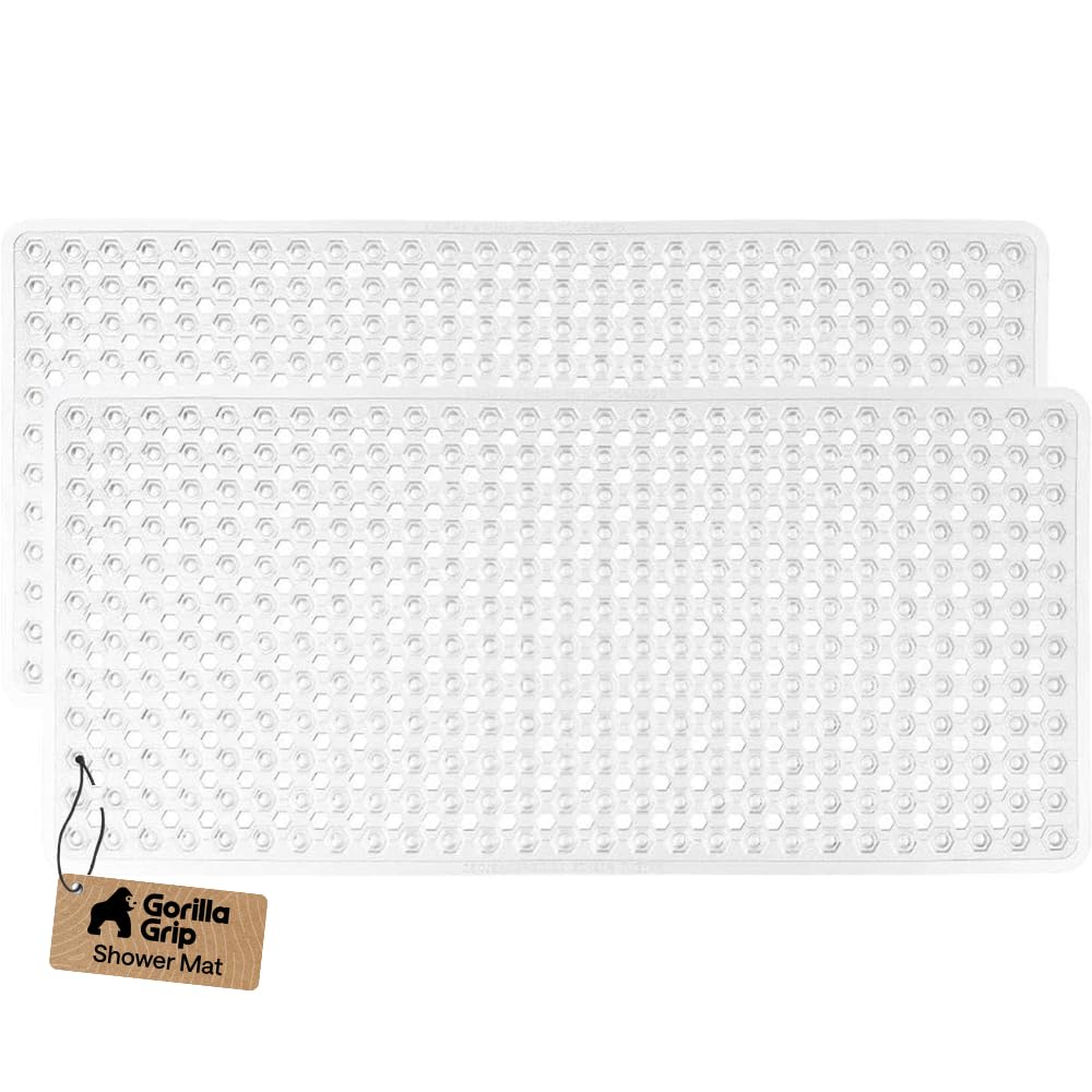 GORILLA GRIP patent bath mat with suction cups for secure shower placement.