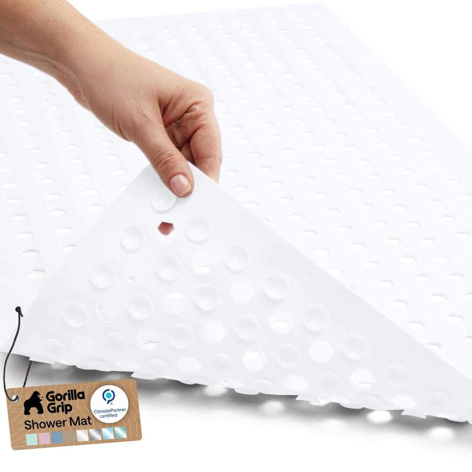 GORILLA GRIP patented bath mat with suction cups for secure placement.