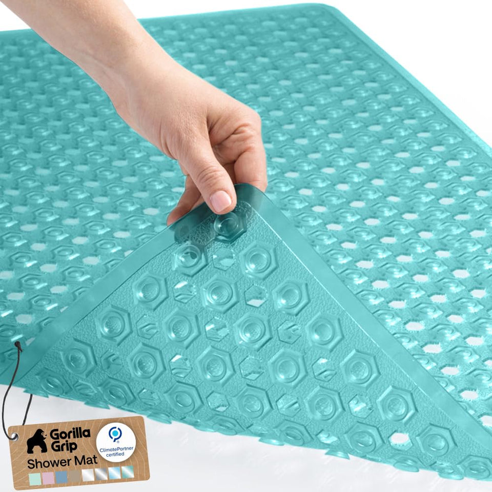 GORILLA GRIP patented bath tub mat with suction cups for secure placement.
