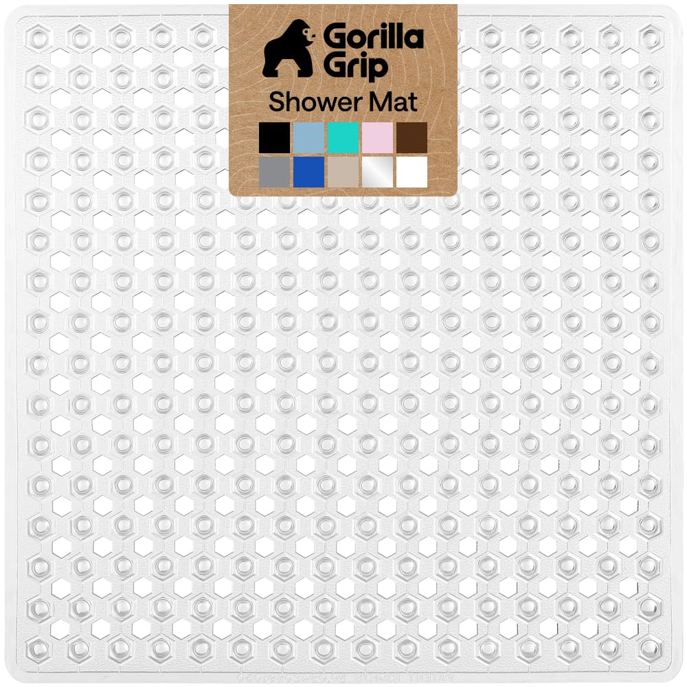 GORILLA GRIP patented square shower mat with secure suction grip for standing showers
