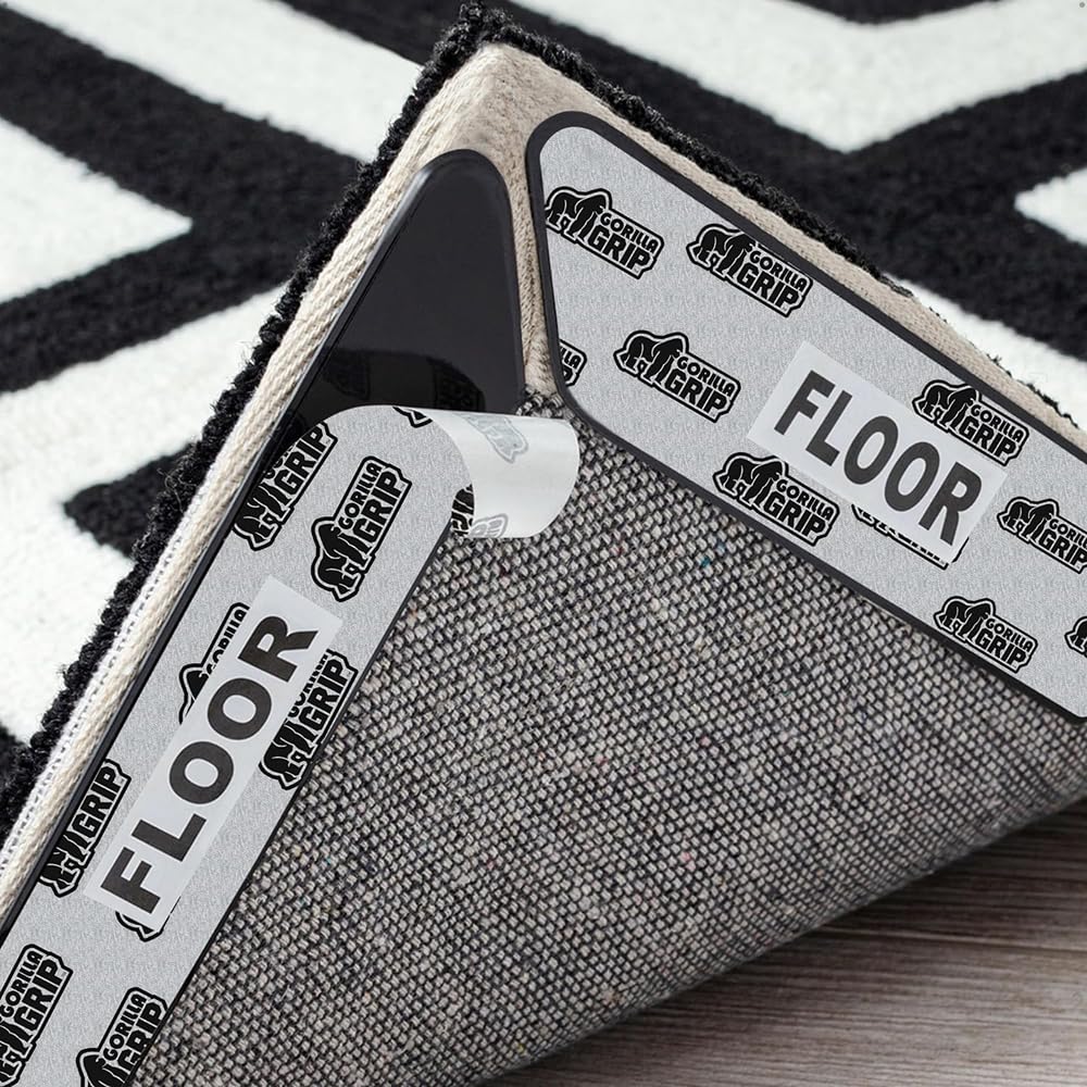 GORILLA GRIP Rug Gripper Pad under rug corners keeps floors flat and secure.