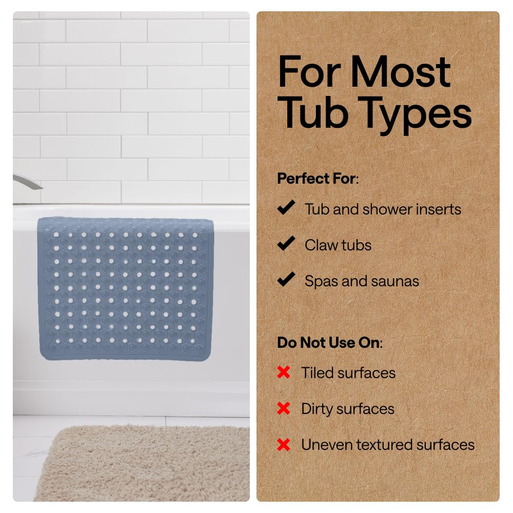 GORILLA GRIP sky blue opaque mat adds color and comfort to tub.