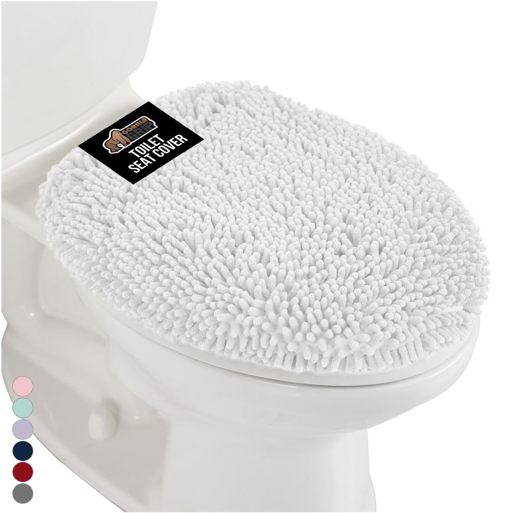 GORILLA GRIP soft chenille lid cover front view shows plush comfort and secure fit