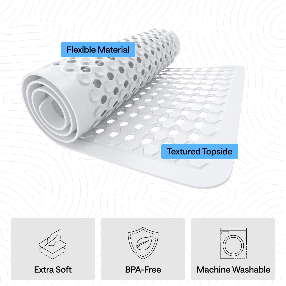 GORILLA GRIP soft-on-feet texture for comfortable footing in wet bathrooms.