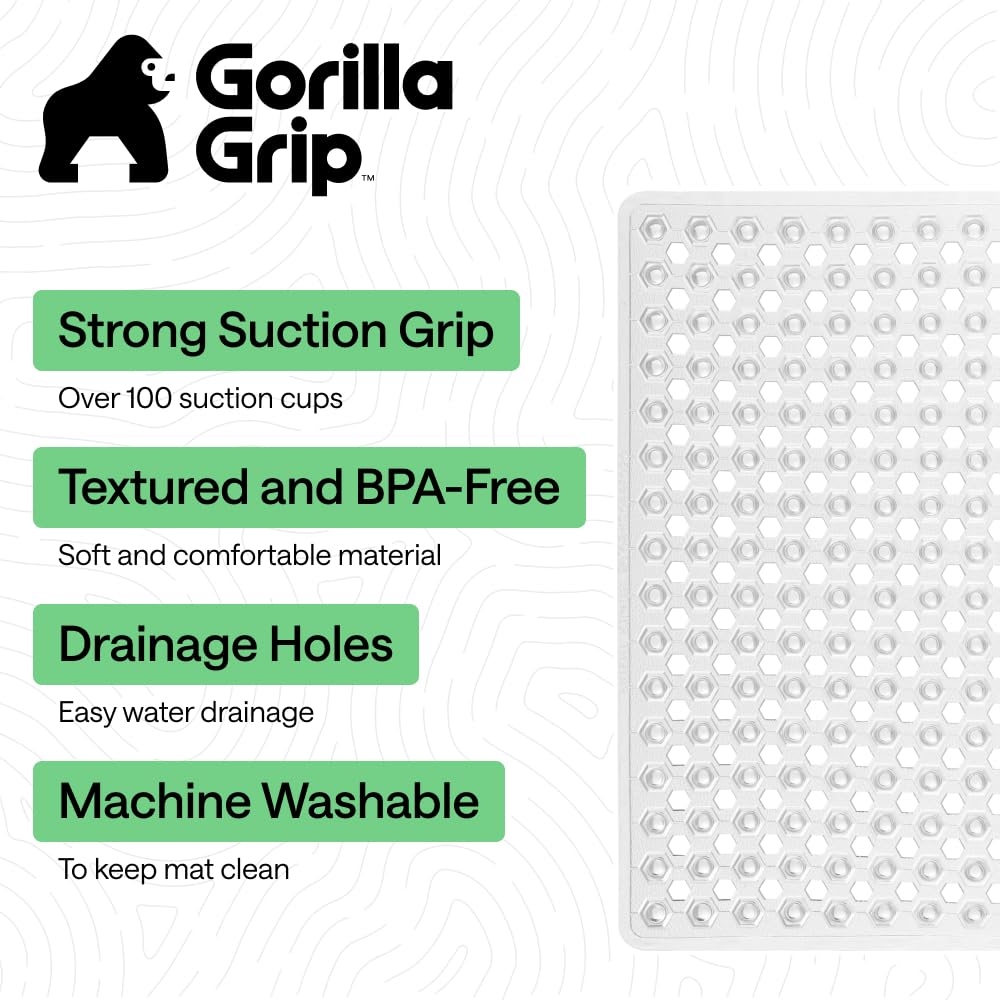 GORILLA GRIP suction cup array anchors mat to tub for stable footing