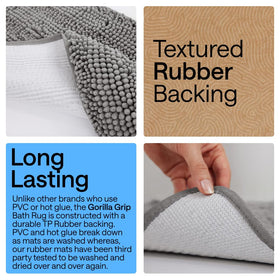 GORILLA GRIP TP rubber backing bath rug prevents slipping on wet bathroom floors.