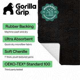 GORILLA GRIP ultra absorbent chenille pile soaks up moisture for a dry bathroom floor.