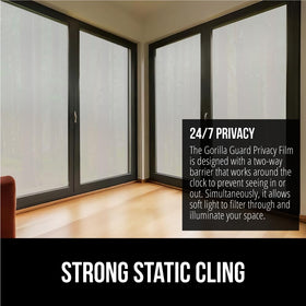 Gorilla Grip privacy film uses static cling with no adhesive for easy removal