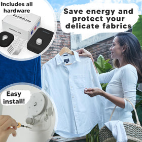 GorillaLine indoor-outdoor clothesline ready for towels and gym wear.
