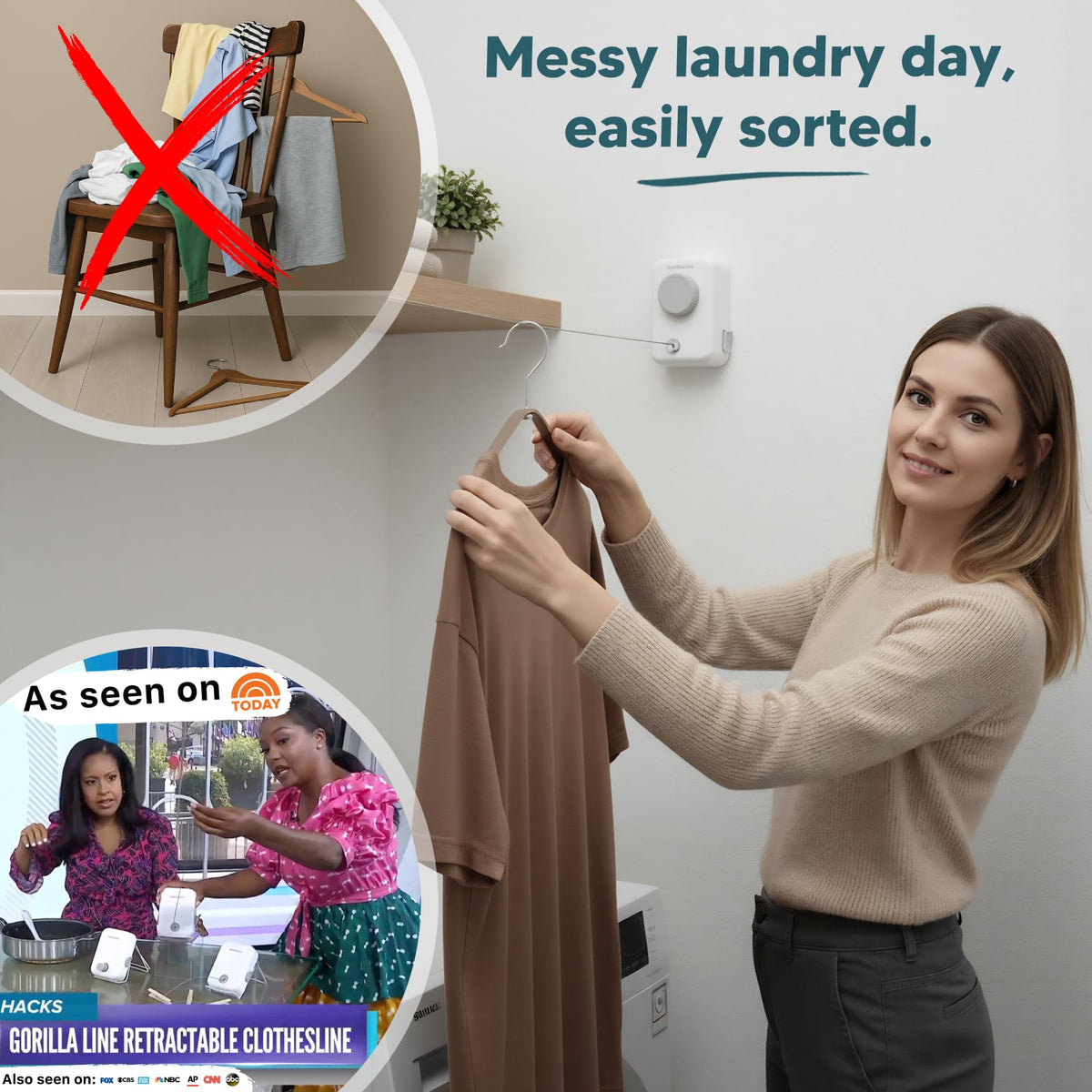 GorillaLine Max no-sag line maintains towels and linens.
