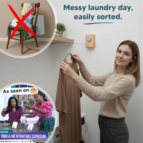GorillaLine Max towels and linens drying with a 13.9 ft extendable line