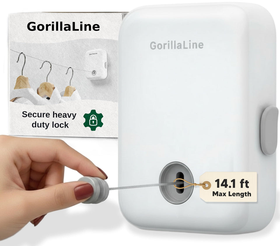 GorillaLine retractable clothesline suitable for indoor and outdoor drying