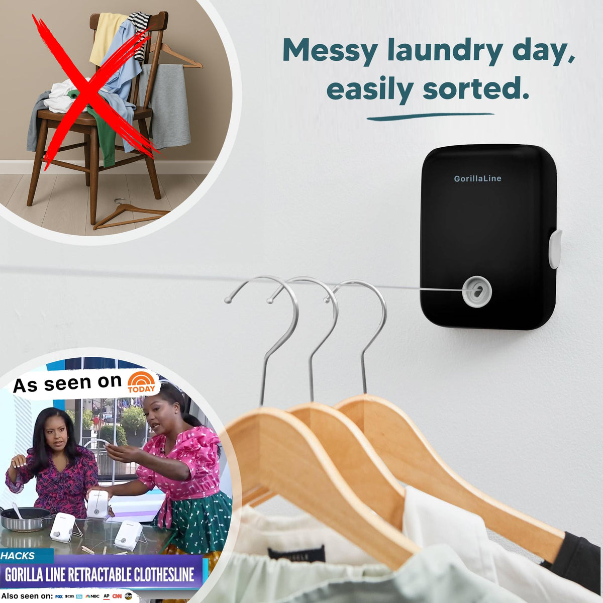 GorillaLine wall mounted drying rack in a laundry room.