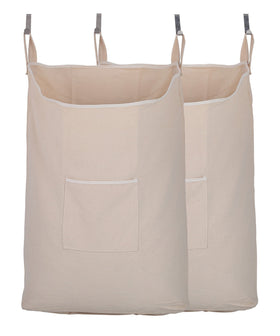 GORISEN laundry collector beige 65L hanging on a door for space-saving laundry storage.