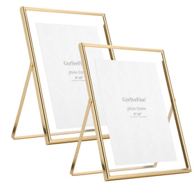 GorYeeFine gold 8x10 floating frame two-pack for tabletop display.