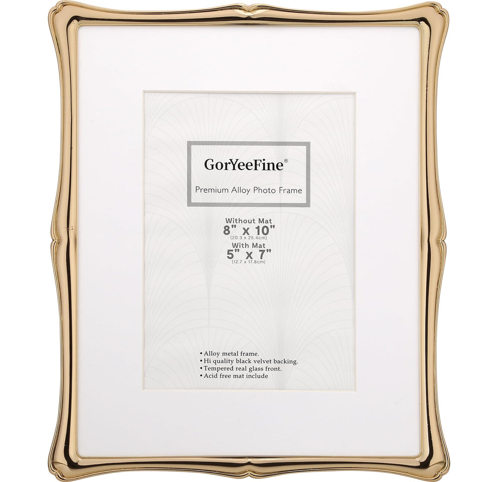 GorYeeFine gold 8x10 frame front view for elegant desktop display and protection.