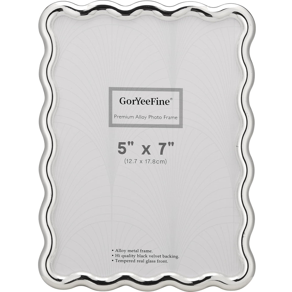 GorYeeFine silver 5x7 wave frame front displays memories with durable zinc alloy.