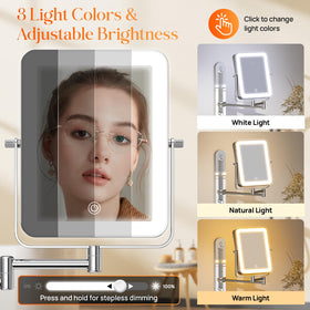 Gospire makeup mirror offering three color lights and adjustable brightness for any task