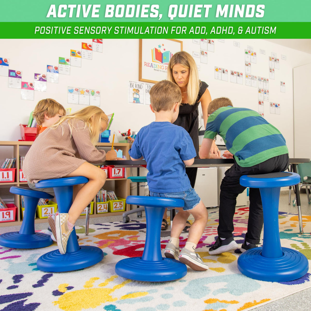 GoSports 18-Inch Wobble Chair built-in handles for easy, secure movement by kids