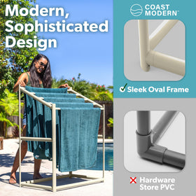 GoSports Coast Modern Pool Towel Rack base and feet show slip-resistant stability.