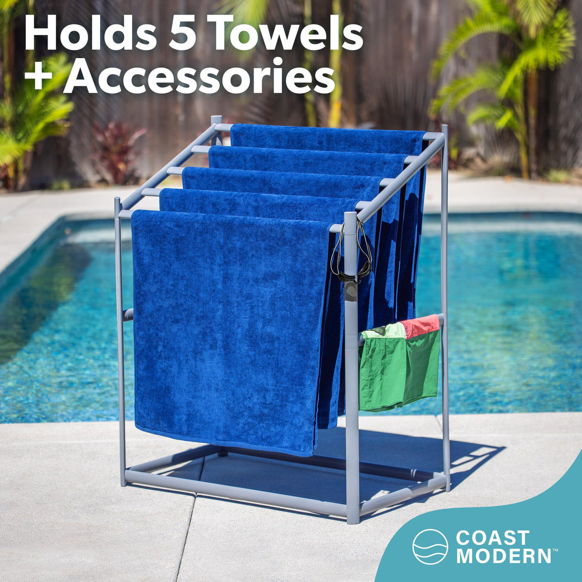 GoSports Coast Modern towel rack raised corners keep items off the floor