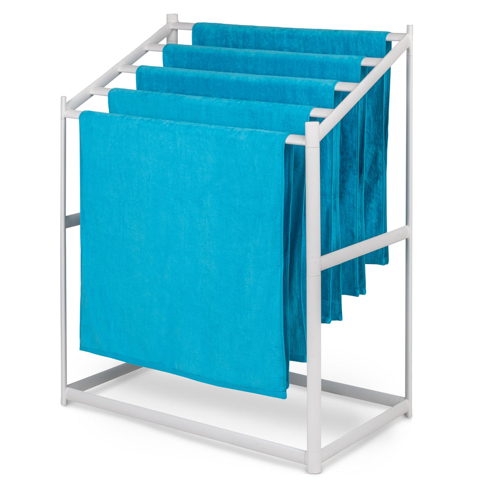 GoSports towel rack front view showing modern all-weather design for poolside organization.