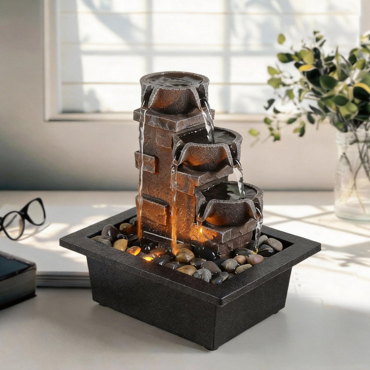 GOSSI compact desk fountain suitable for home or office use.