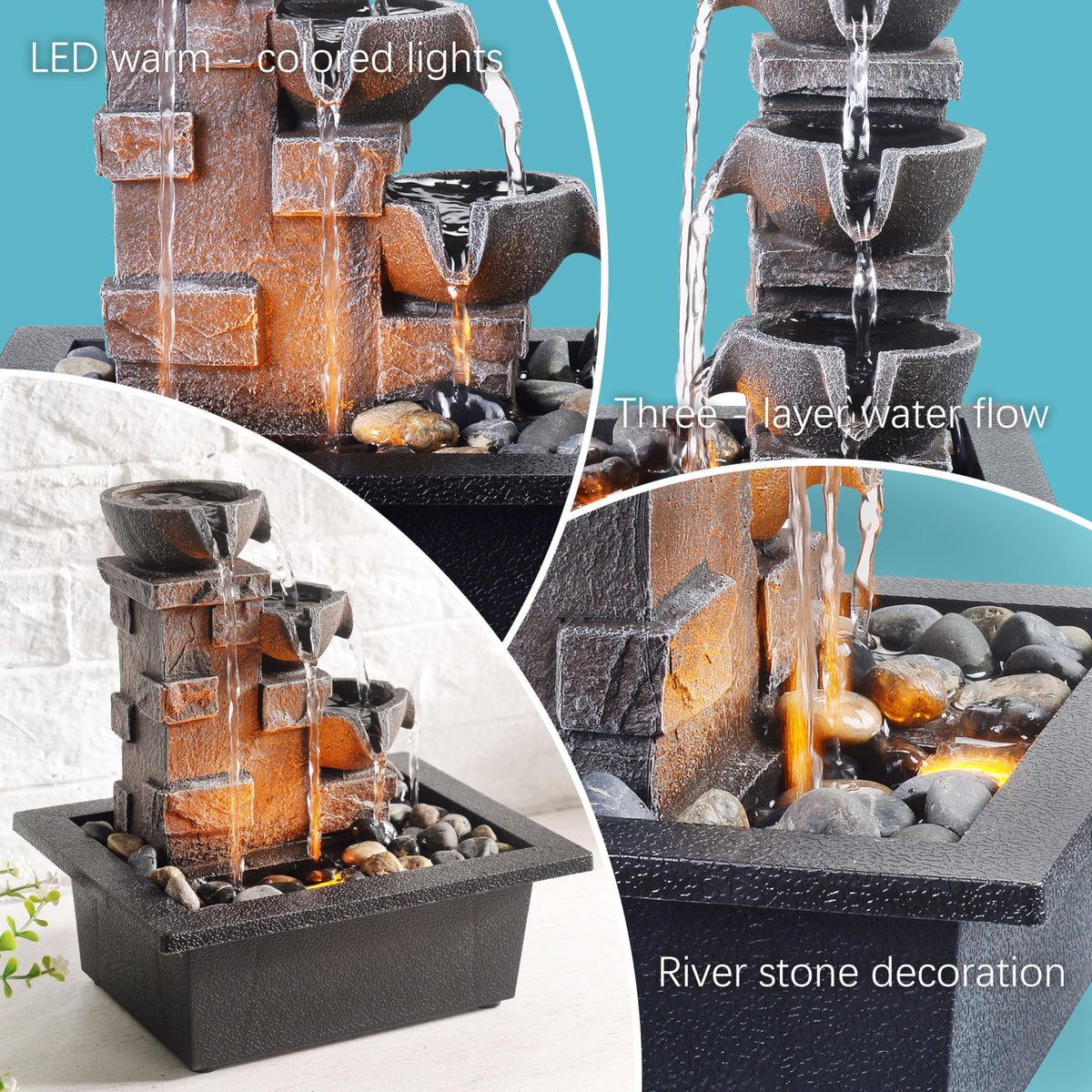GOSSI LED-lit fountain glowing softly to enhance workspace ambiance.