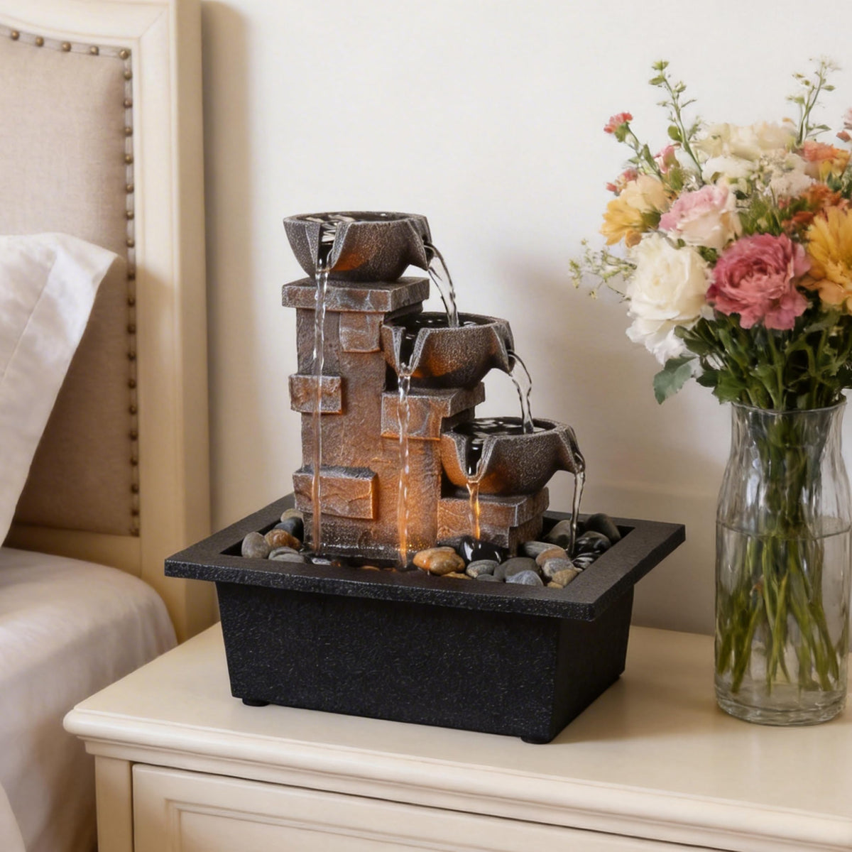 GOSSI quiet pump delivering continuous water movement for relaxation.