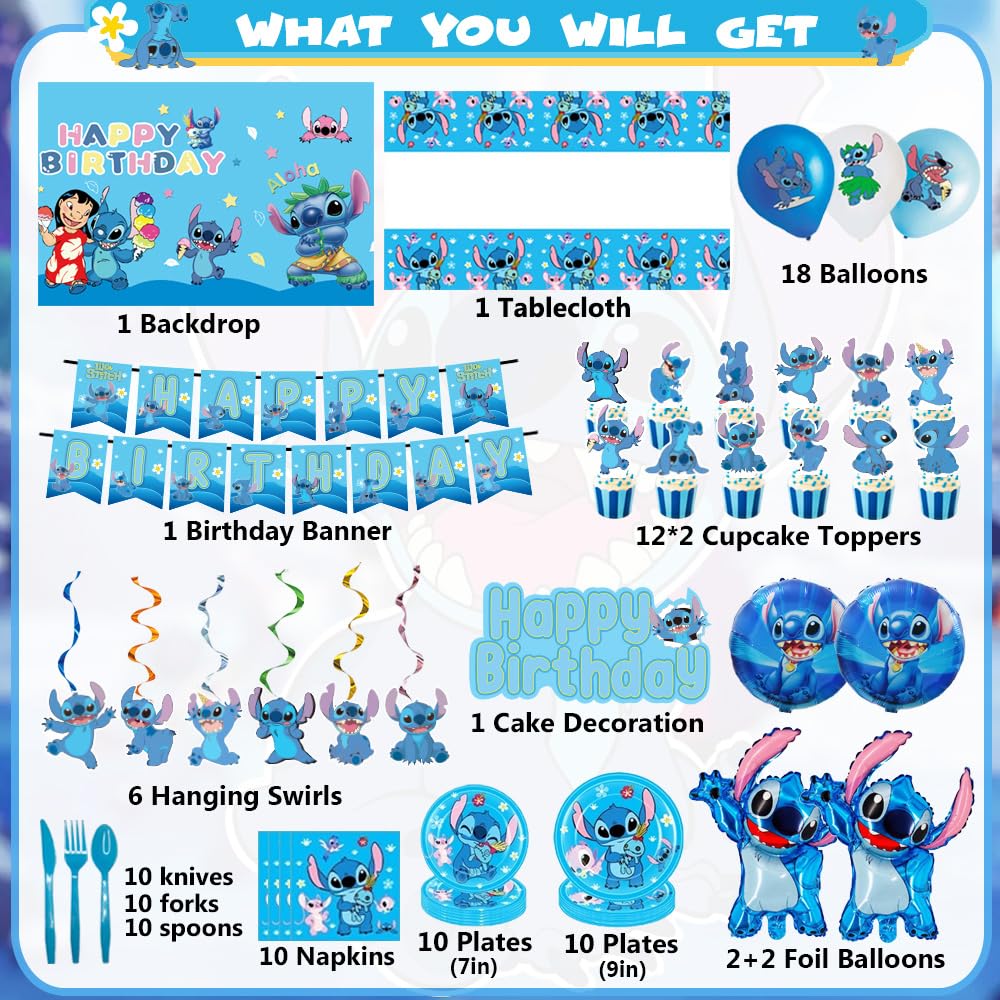GOTOFUN blue backdrop with Stitch design sets a playful party scene