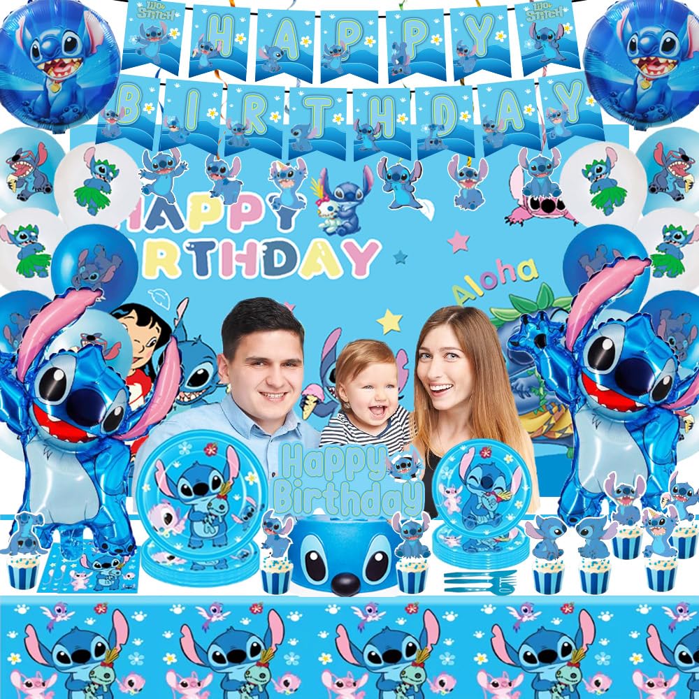 GOTOFUN blue cake toppers complete Stitch-themed cake decorations