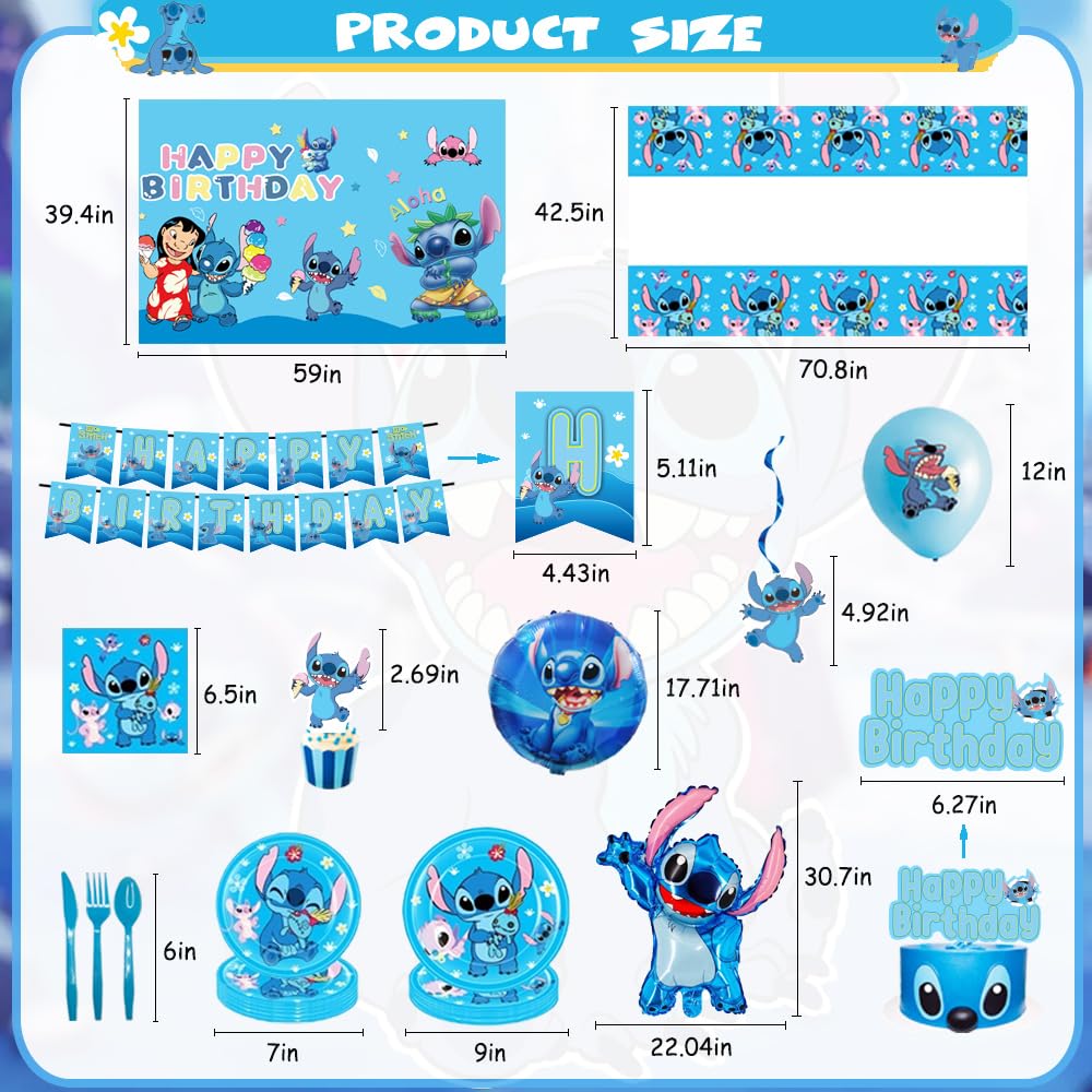 GOTOFUN blue tablecloth coordinates with Stitch theme for cohesive tables