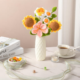 Gouraml crochet bouquet centerpiece idea offers lasting color without water.