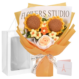 Gouraml crochet sunflower bouquet with two sunflowers, a long-lasting decor piece