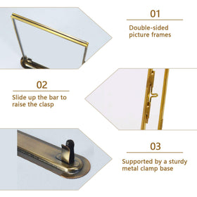 Goutangen brass frame shown with sturdy metal stand for desk use.