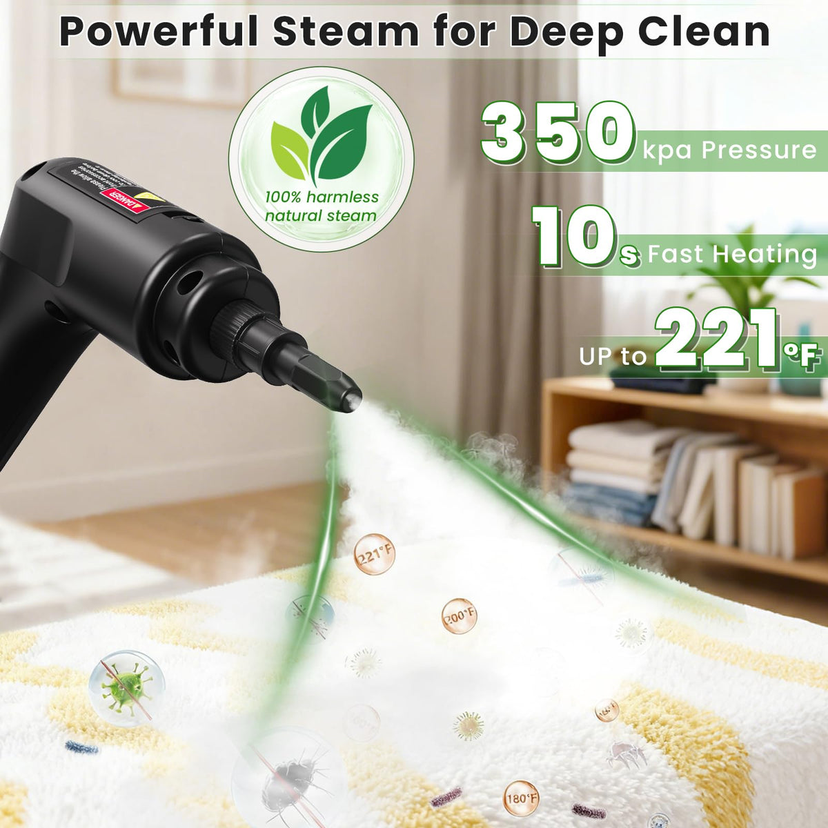 Goyappin steam cleaner features a 1600 ml tank for extended cleaning sessions.