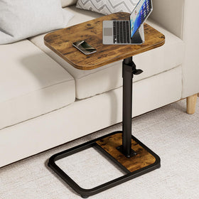 GOYLSER C-shaped small swivel end table beside sofa for easy snacks.