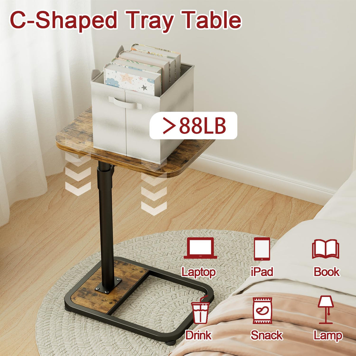 GOYLSER wooden TV dinner tray offers sturdy support for meals or work.