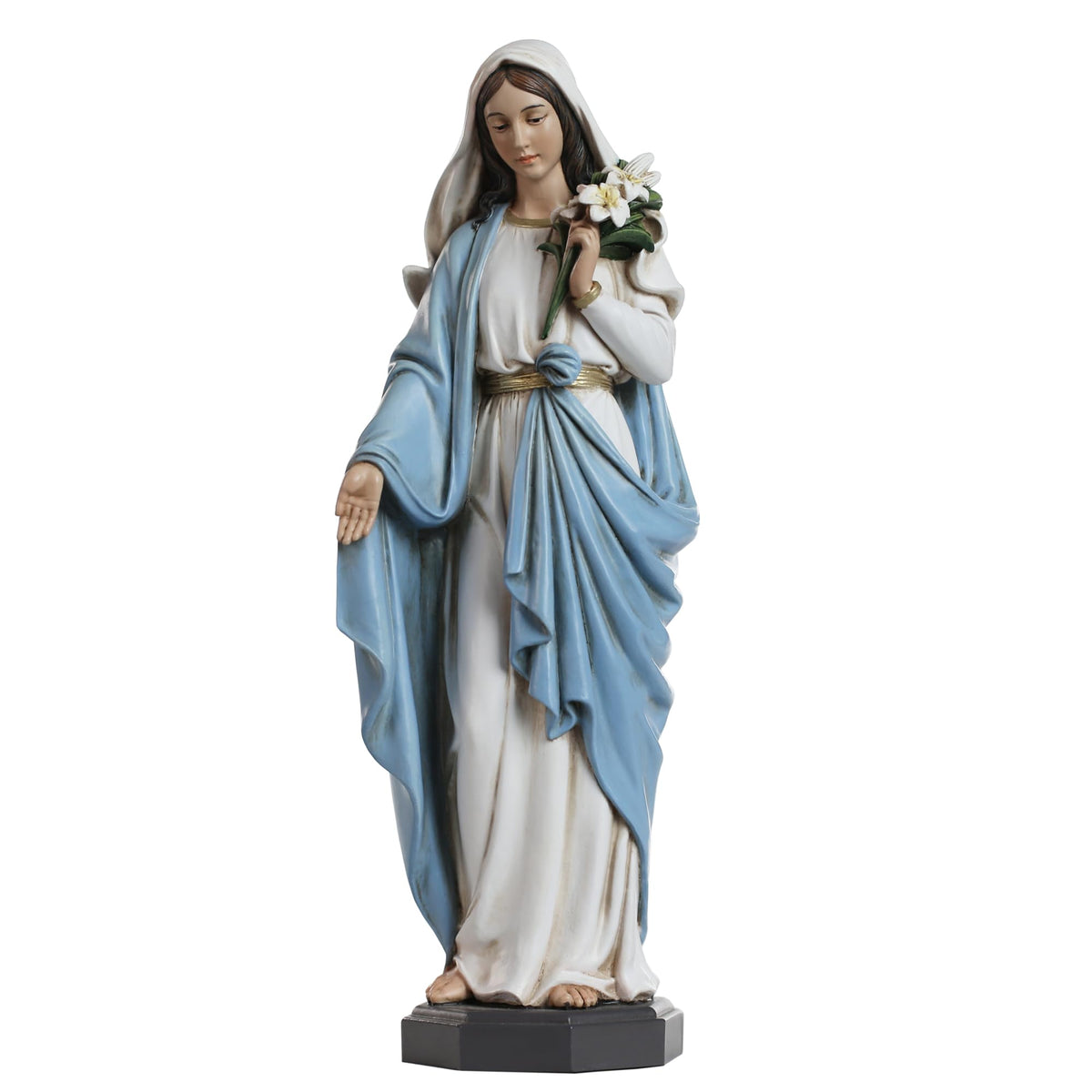 Grace4Joy Blessed Mother Mary statue 10-inch hand-painted with lilies for home altars
