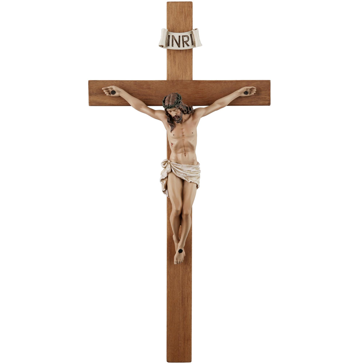 Grace4Joy olive wood crucifix front view highlighting natural grain and warm symbolism