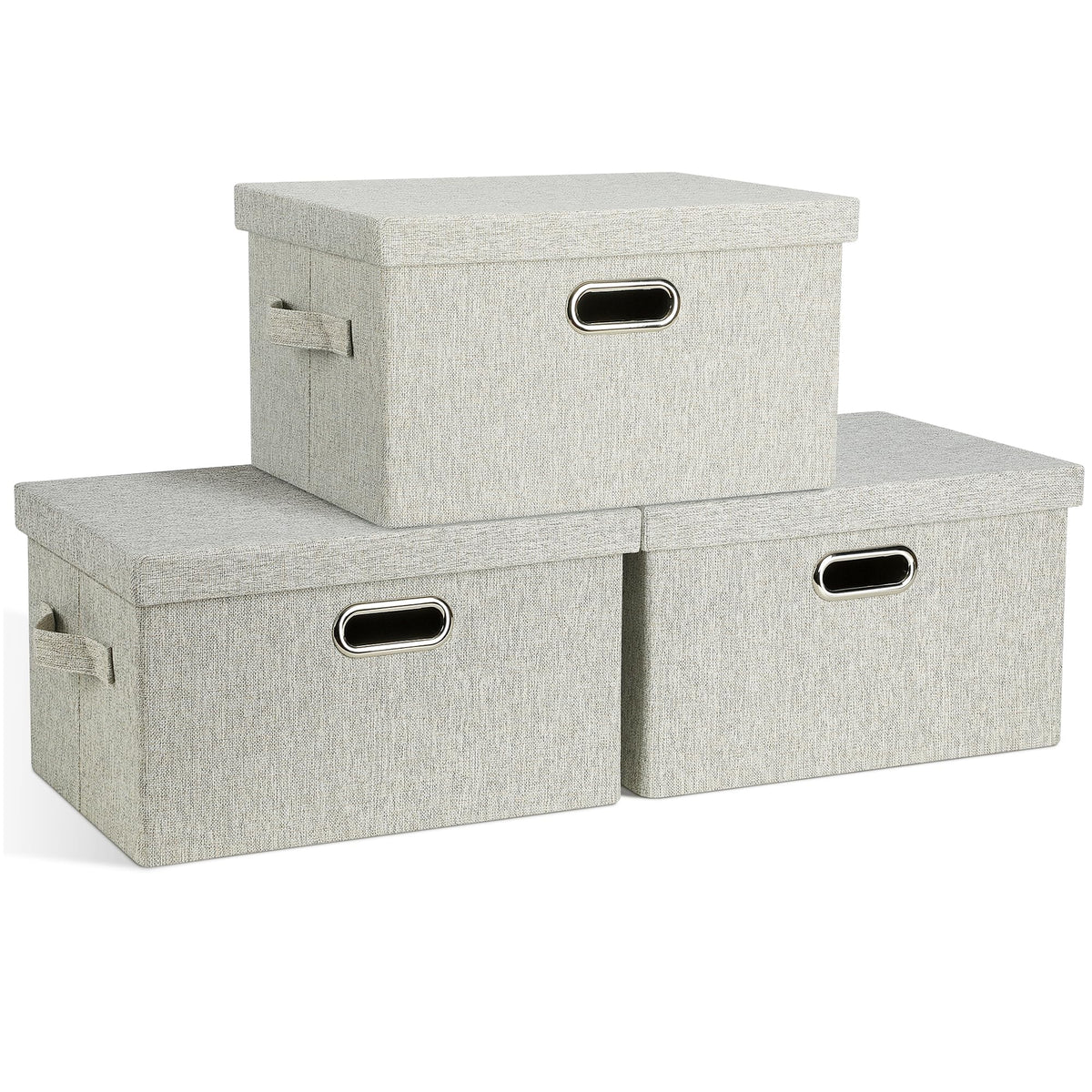 Graciadeco 15inch stackable bins with lids in beige for space-saving closet organization.